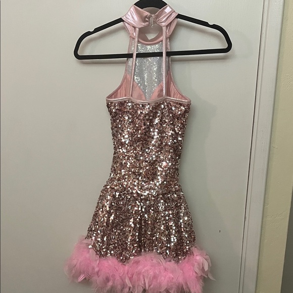 Weissman Pink Sequin Dance Costume with feathers size Adult Small - Picture 5 of 11